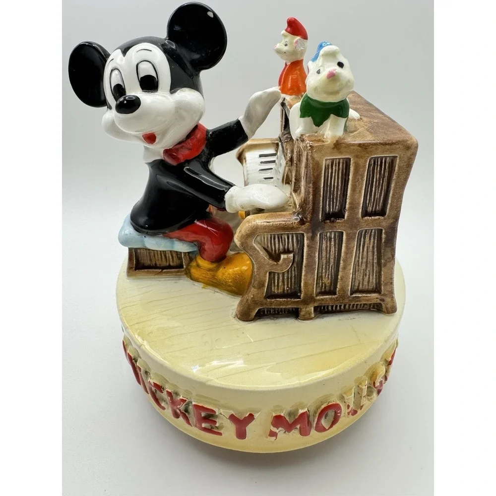 Mickey Mouse Music Box Walt Disney Japan Ceramic Piano Figurine Vintage‎